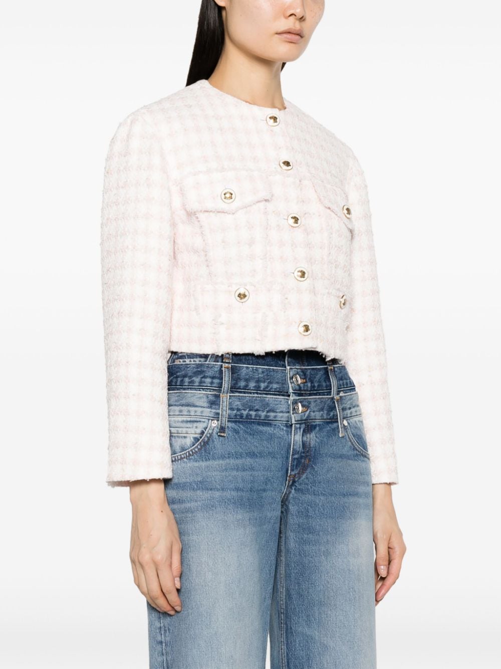 Shop Sandro Cropped Tweed Button-up Jacket In Pink