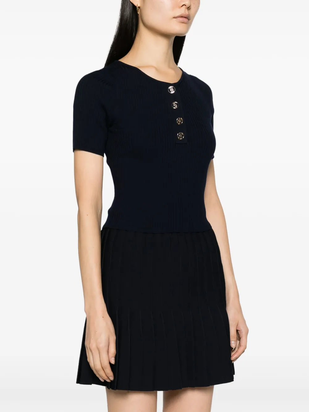 SANDRO ribbed-knit button-up Top | Blue | FARFETCH