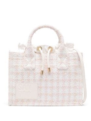 SANDRO logo patch Tweed Tote Bag Farfetch