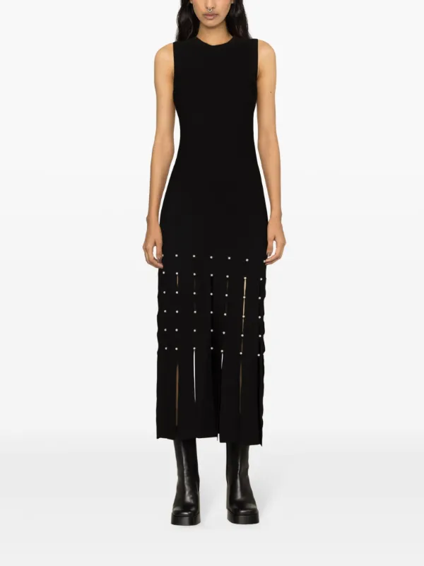 SANDRO Faux pearl embellished Midi Dress Farfetch