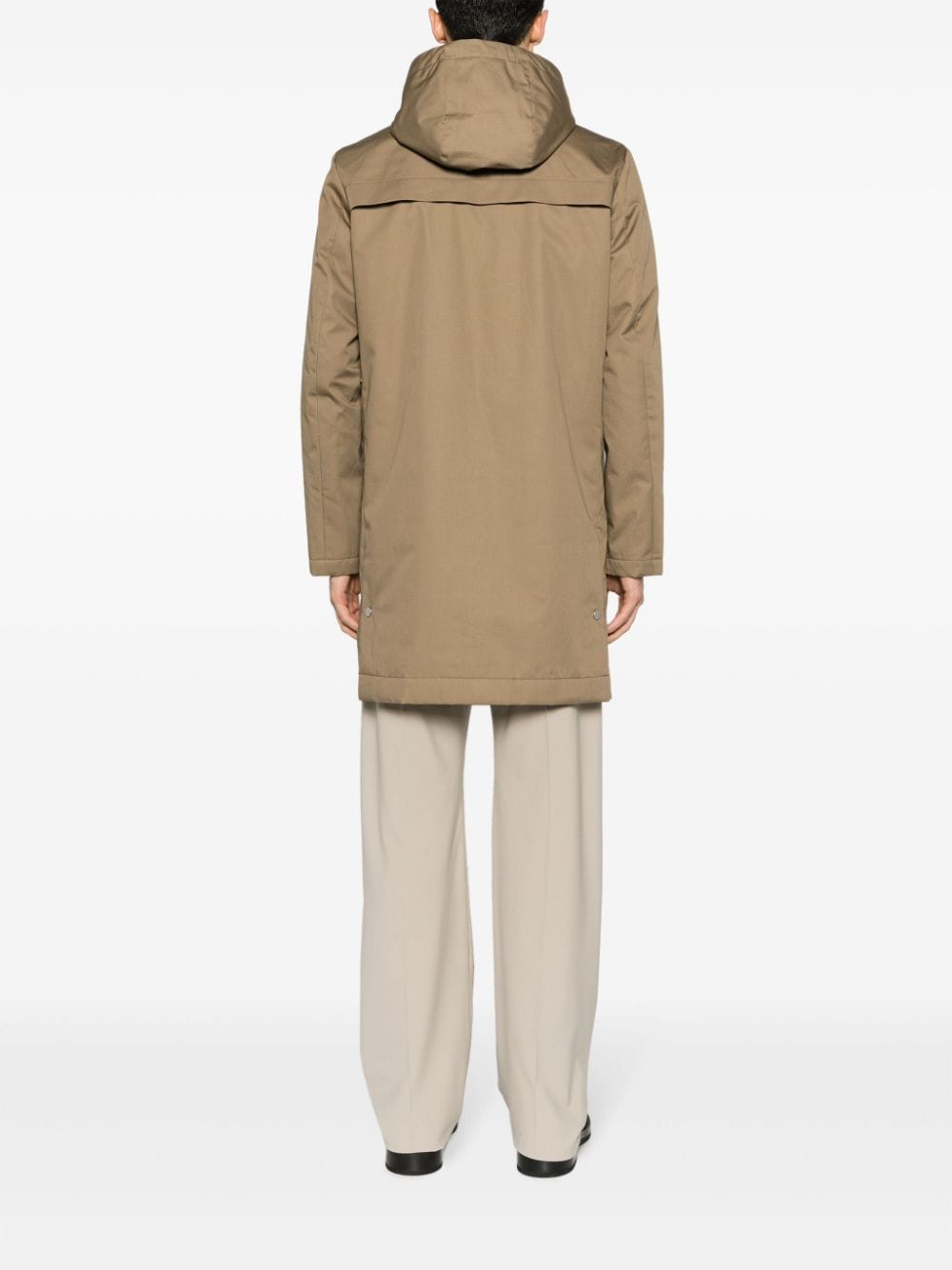 Shop Sandro Hooded Single-breasted Raincoat In Neutrals