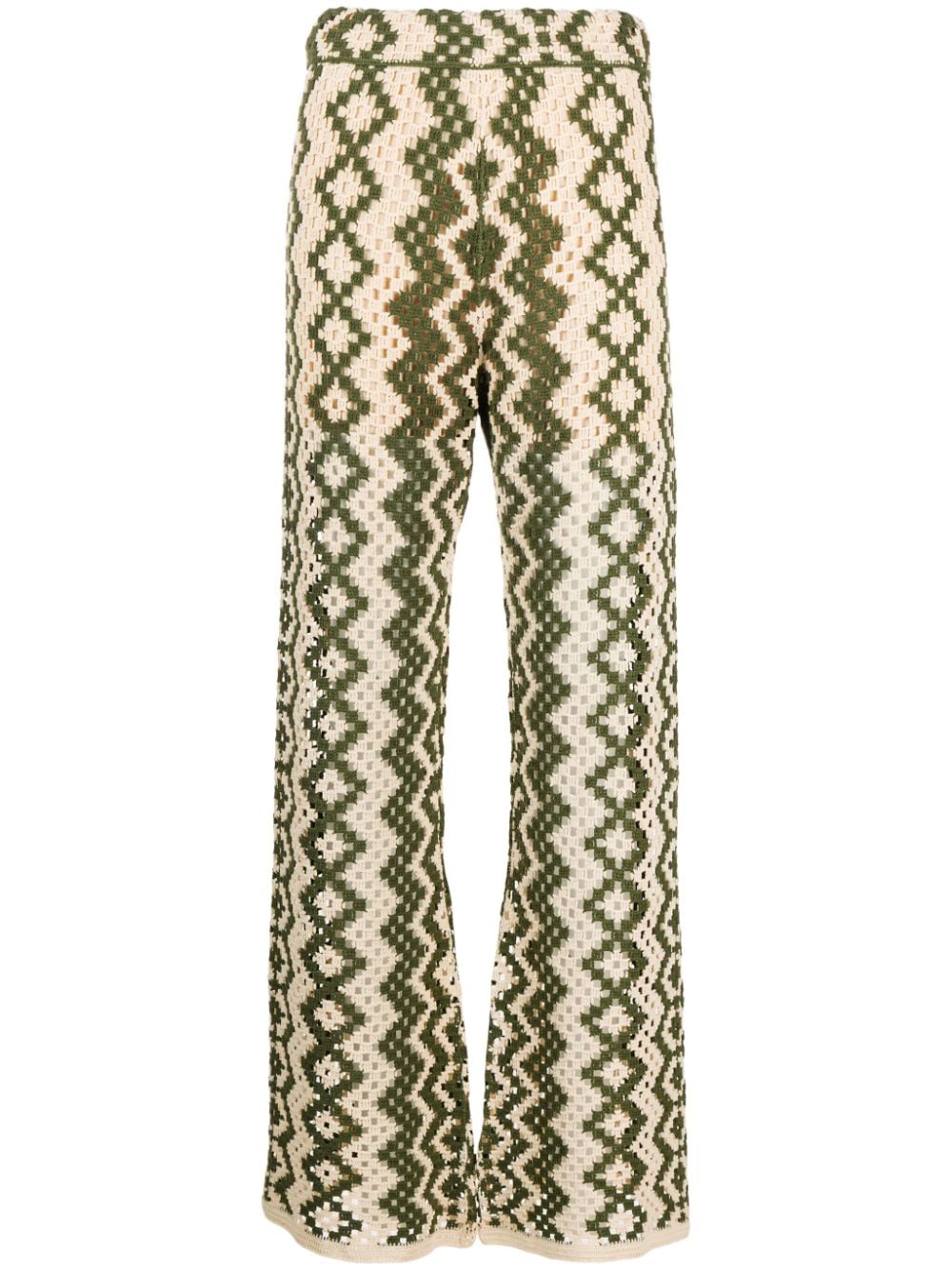 crochet-knit straight-leg trousers