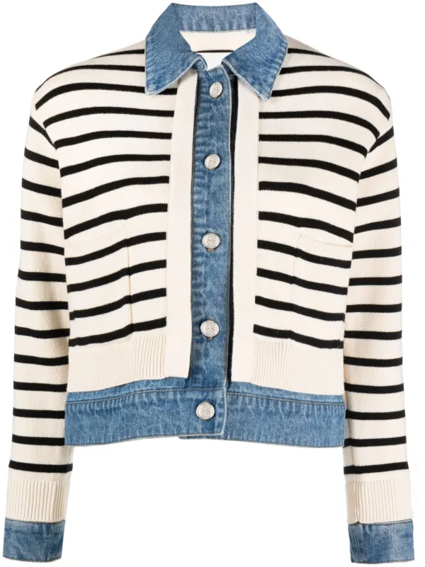 SANDRO Striped denim-trim Jacket - Farfetch