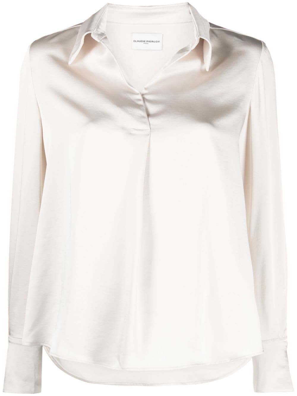 spread-collar satin blouse