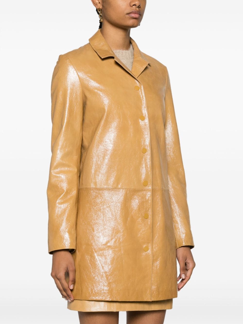 Shop Claudie Pierlot Single-breasted Leather Coat In Yellow