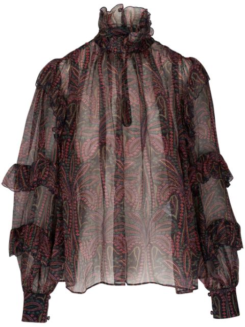 ETRO floral-print ruffled silk blouse Women