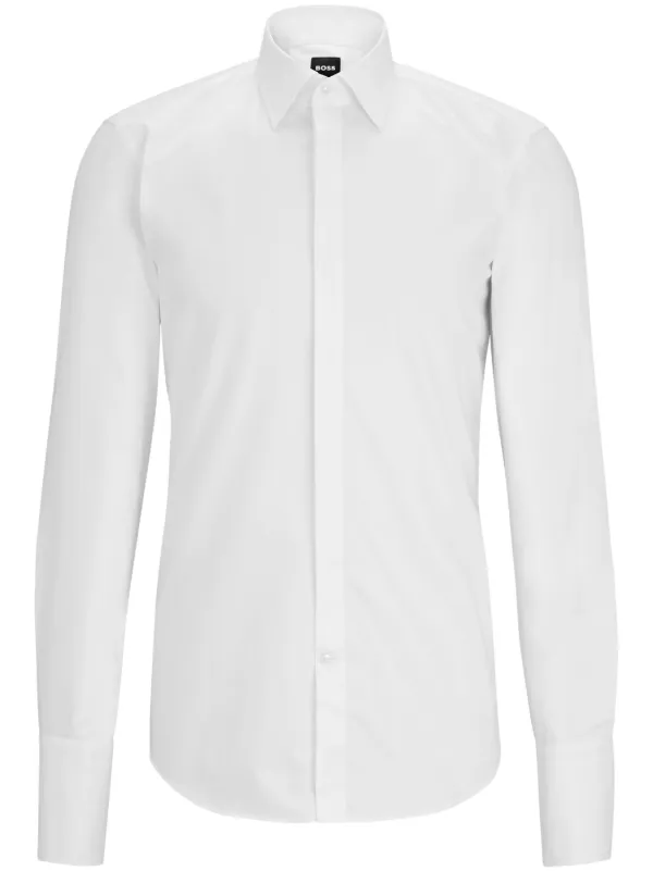 BOSS spread-collar Cotton Shirt | White | FARFETCH