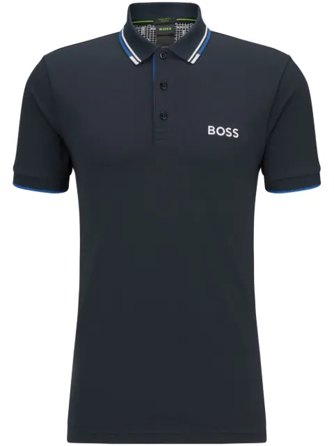 BOSS playera tipo polo con logo bordado y ribete en el cuello