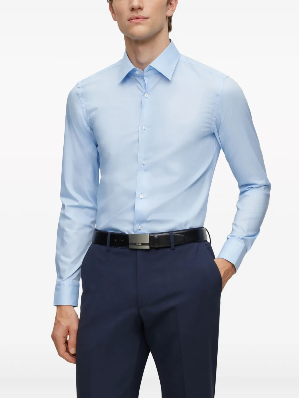Shop Hugo Boss Long-sleeve Cotton Shirt In Blue