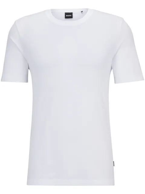 BOSS logo-tag bubble-jacquard cotton T-shirt