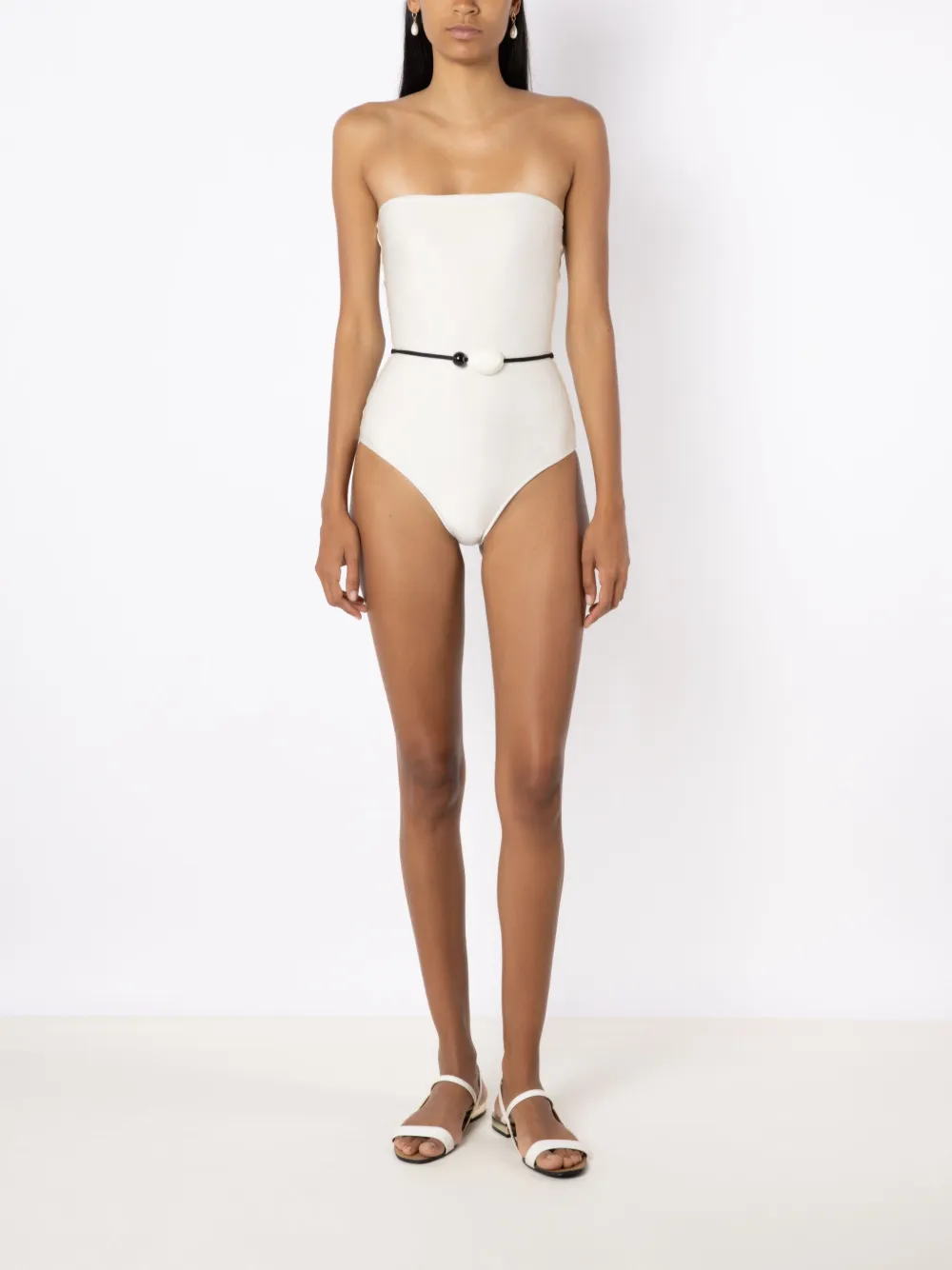 Shop Adriana Degreas Deco Bead-detailing Strapless Swimsuit In White