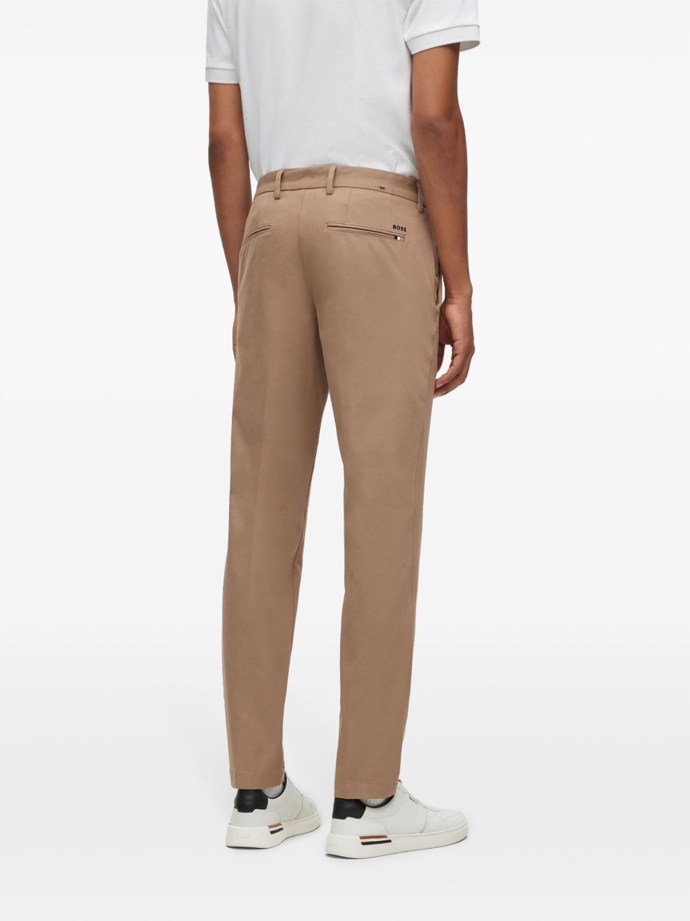 HUGO BOSS LOGO-EMBROIDERED COTTON-BLEND TAPERED TROUSERS