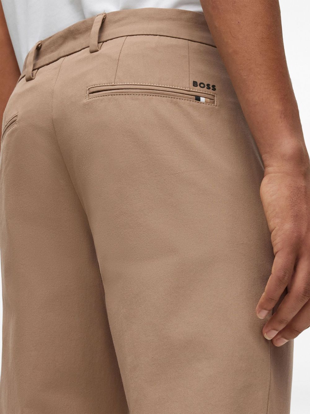 HUGO BOSS LOGO-EMBROIDERED COTTON-BLEND TAPERED TROUSERS