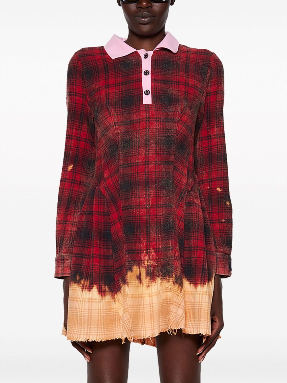 Shop Natasha Zinko Plaid-check Bleached-effect Minidress In Red