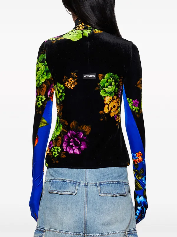VETEMENTS floral-print Velvet Top Blue FARFETCH BH