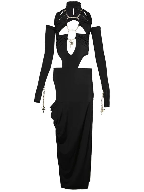 knee length dresses for ladies Cut-Out Long Sleeves Black Wedding Guest Dress main image 1