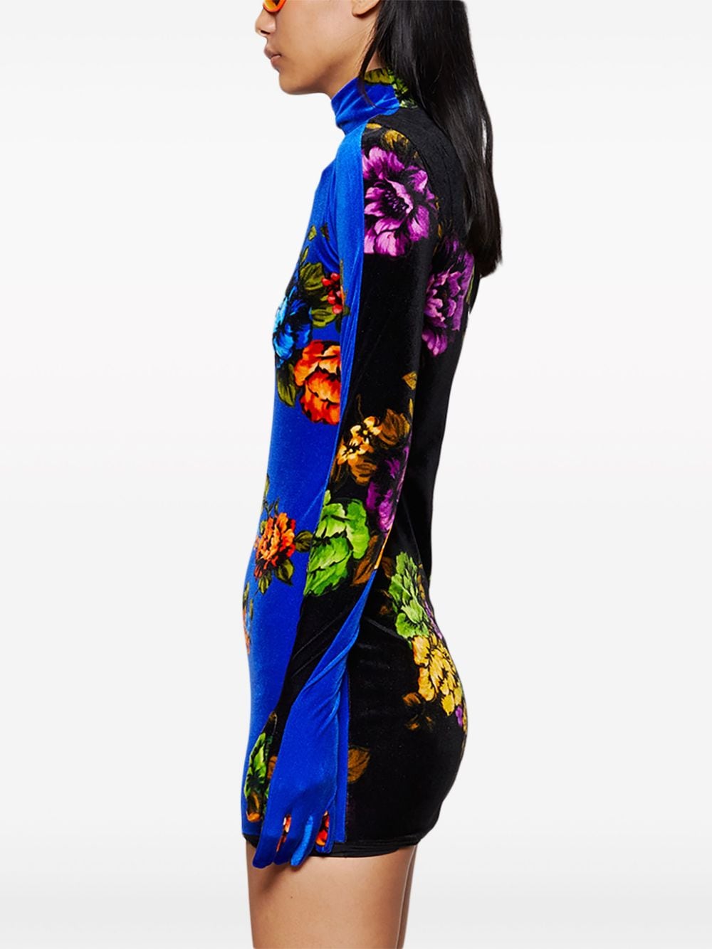 Shop Vetements Floral-print Velvet Minidress In Blue