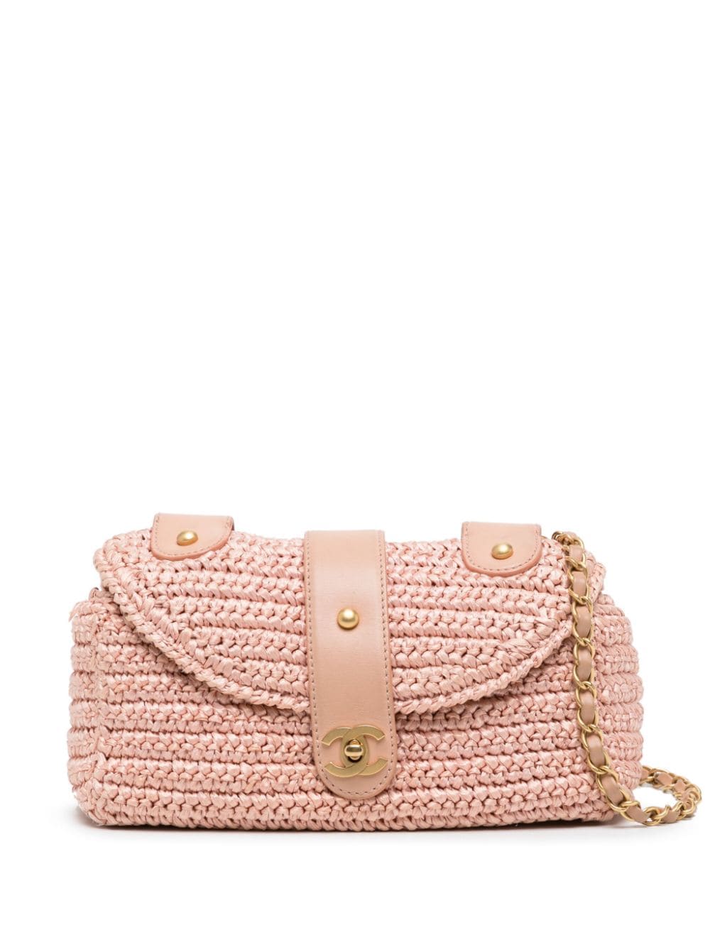 Pre-owned Chanel Cc Woven Raffia Shoulder Bag In Pink