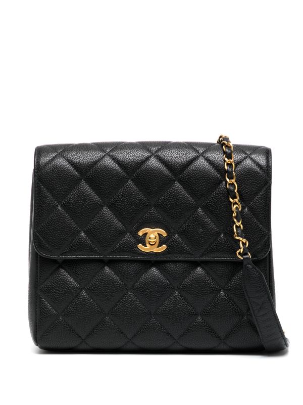 Chanel Black Quilted Glazed Leather Front Pocket Large Tote Bag