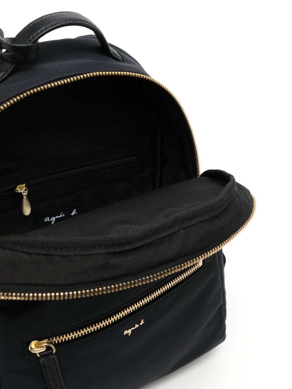 Shop Agnès B. Logo-plaque Leather-trim Backpack In Black