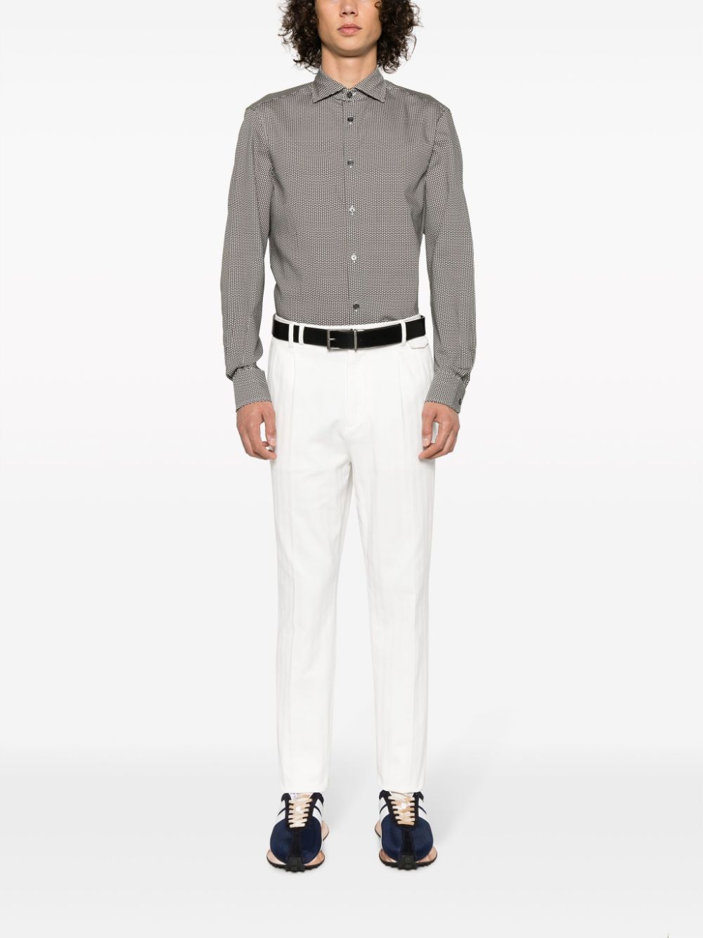 Emporio Armani monogram-jacquard long-sleeved shirt - Zwart