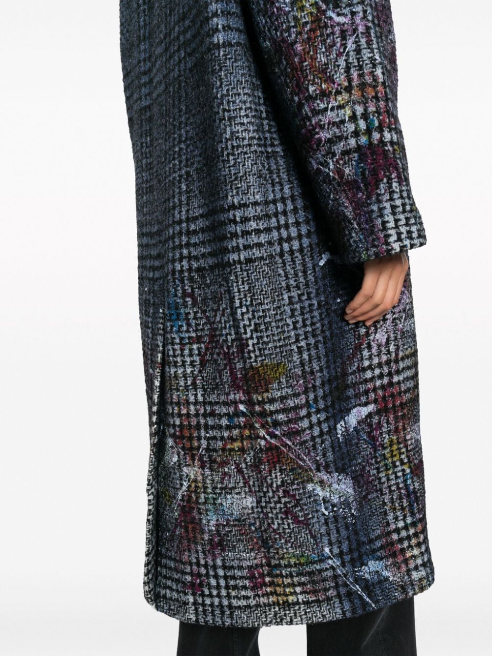 Shop Avant Toi Paint-splatter Houndstooth-pattern Coat In Blue