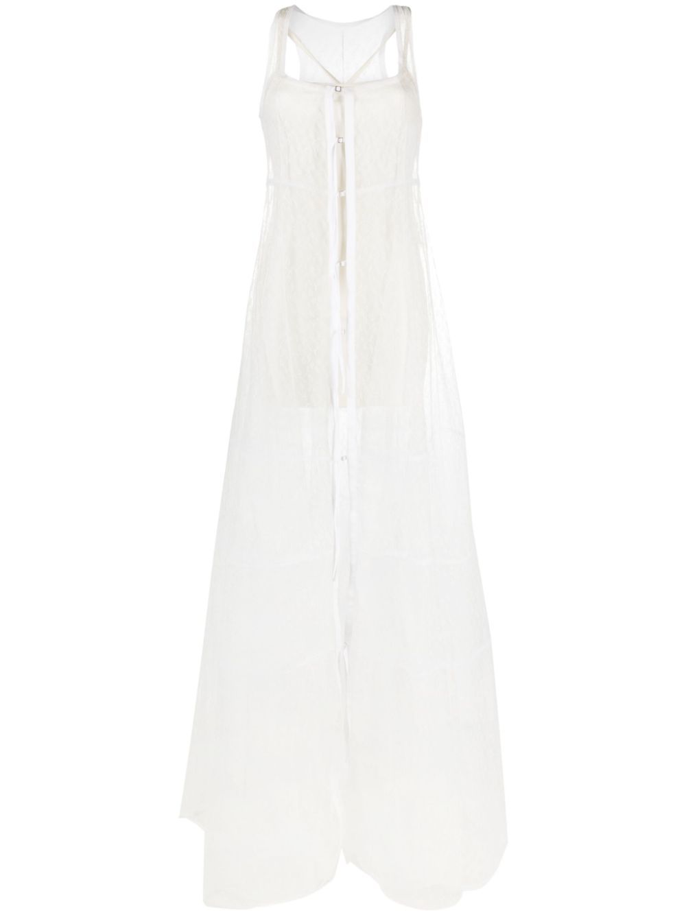 Shop Jacquemus La Robe Dentelle Sheer Panelled Gown In White