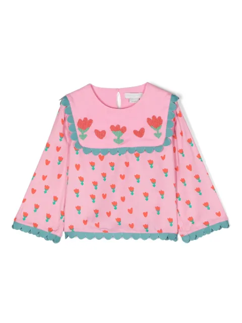 Stella McCartney Kids T-shirt Folk Flower a maniche lunghe