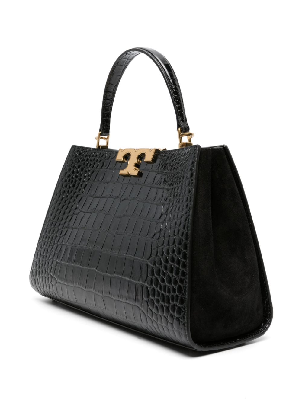 Shop Tory Burch Eleanor Crocodile-embossed Leather Bag In Black