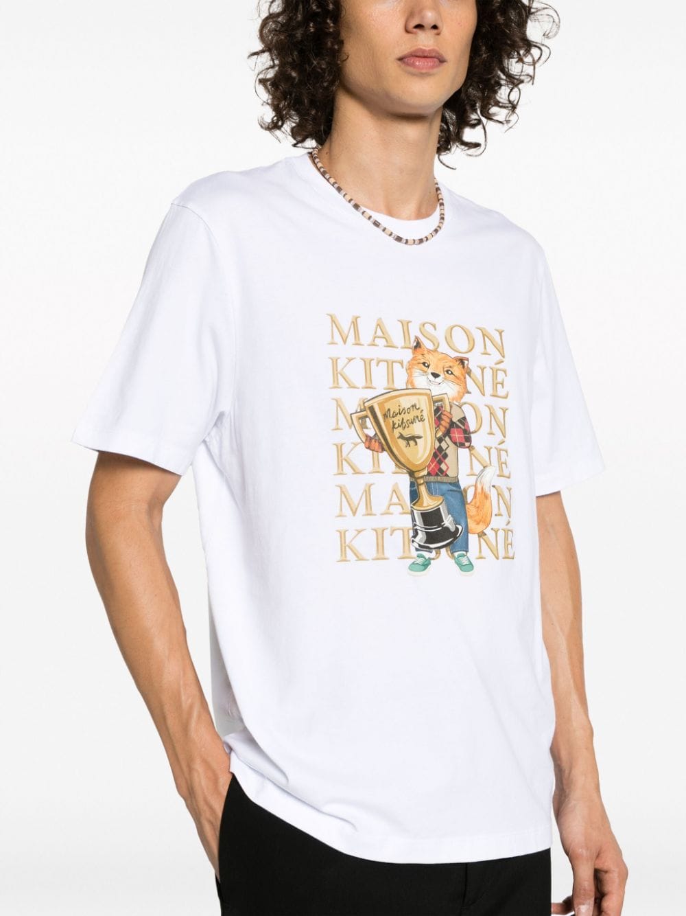 Shop Maison Kitsuné Fox Champion Cotton T-shirt In White
