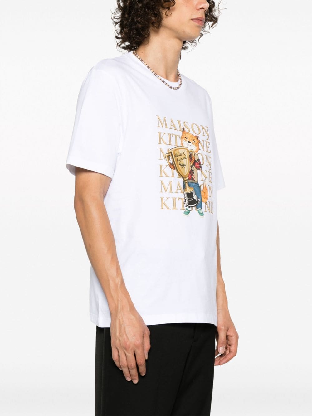 Shop Maison Kitsuné Fox Champion Cotton T-shirt In White