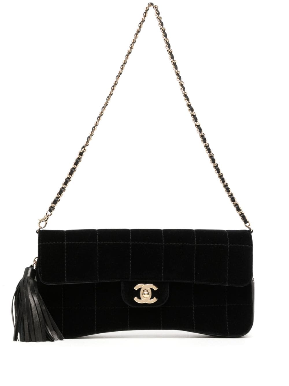 Pre-owned Chanel Choco Bar Tassel Shoulder Bag In Black