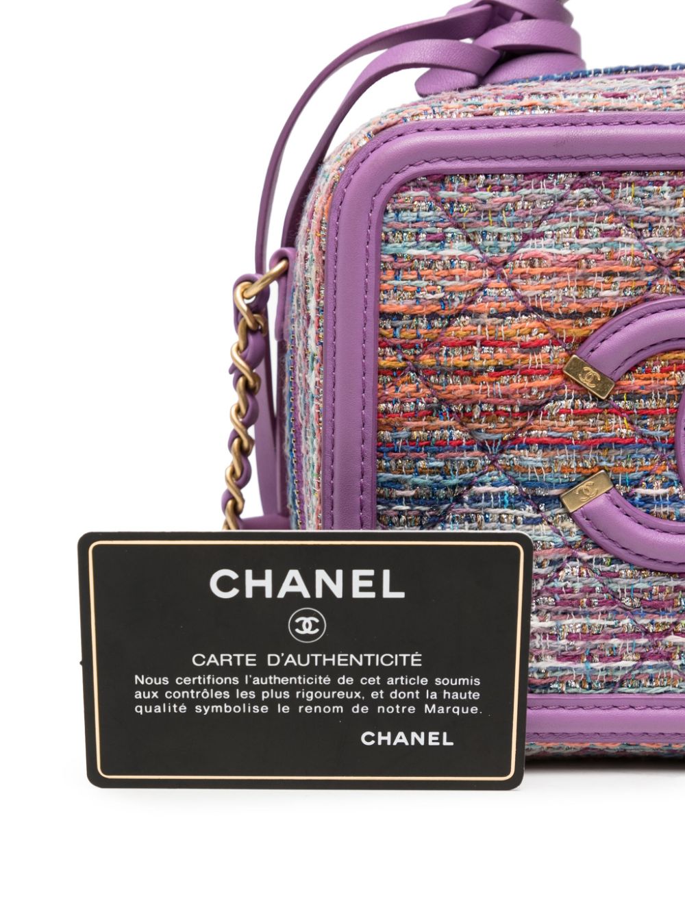 Chanel Purple Tweed Vanity Case Shoulder Bag Chanel