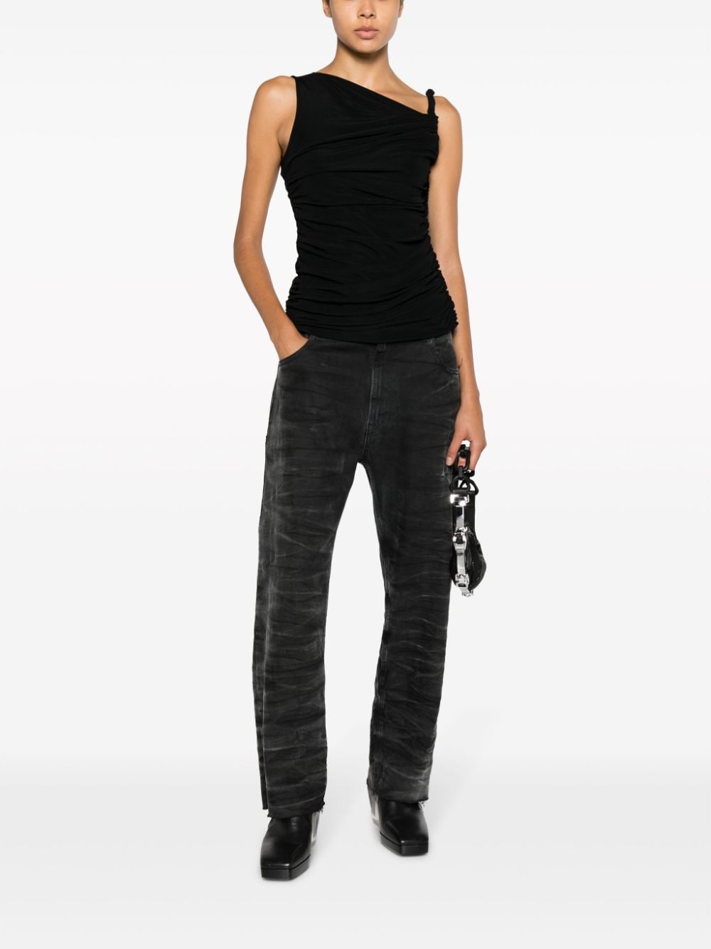 Shop Helmut Lang Asymmetric Sleeveless Top In Black