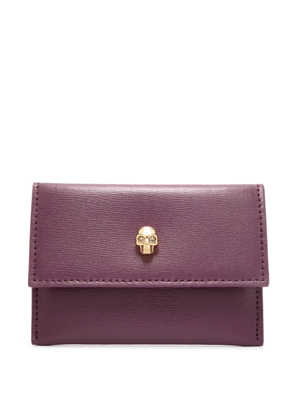 Alexander Mcqueen Skull-appliqué Leather Cardholder In Purple