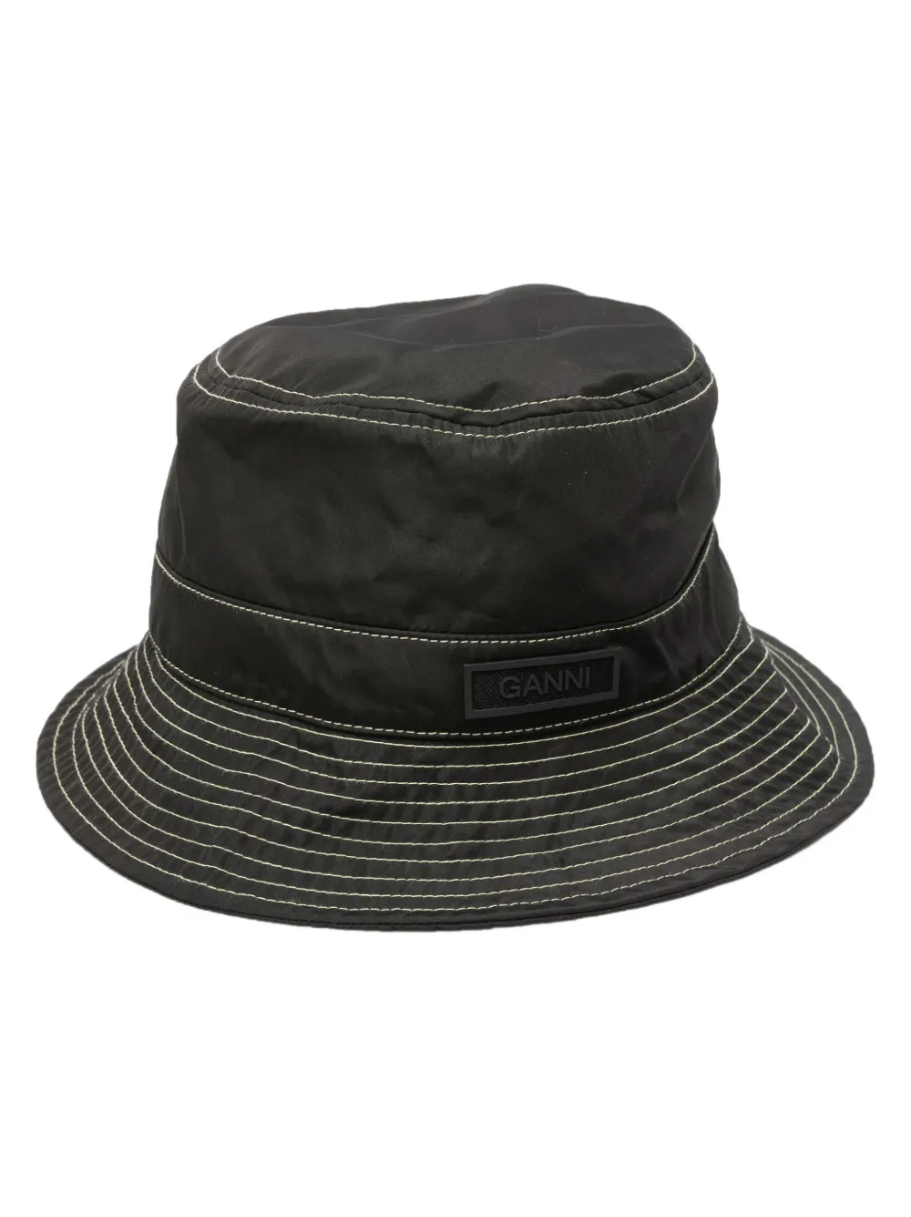 Ganni Yellow Stitch Bucket Hat Cr In Schwarz