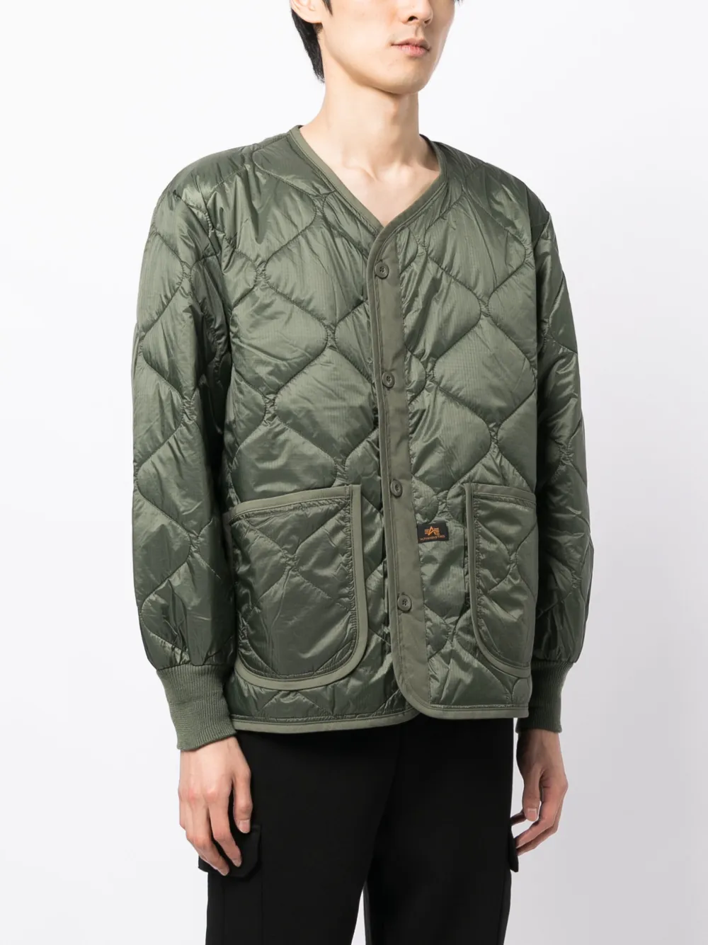 Alpha Industries Logo-patch Quilted Jacket In Green