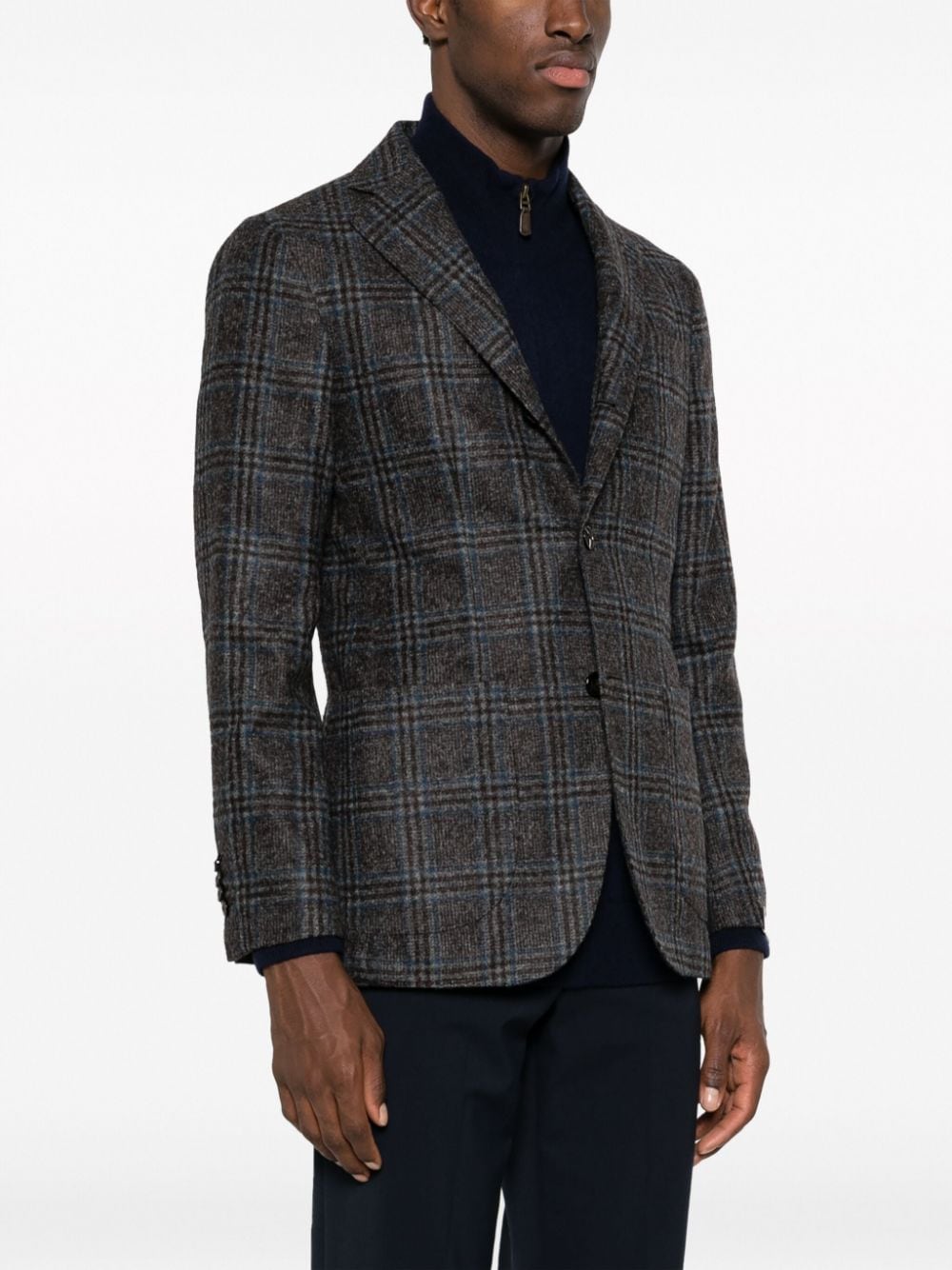 Shop Barba Plaid-check Pattern Single-breasted Blazer In Brown