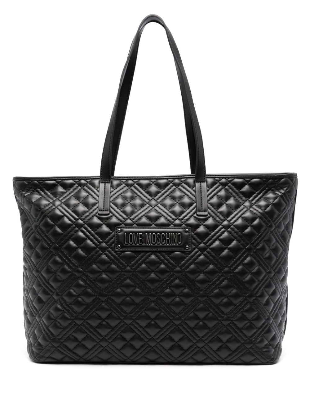 Love Moschino Logo-plaque Quilted Tote Bag In Black