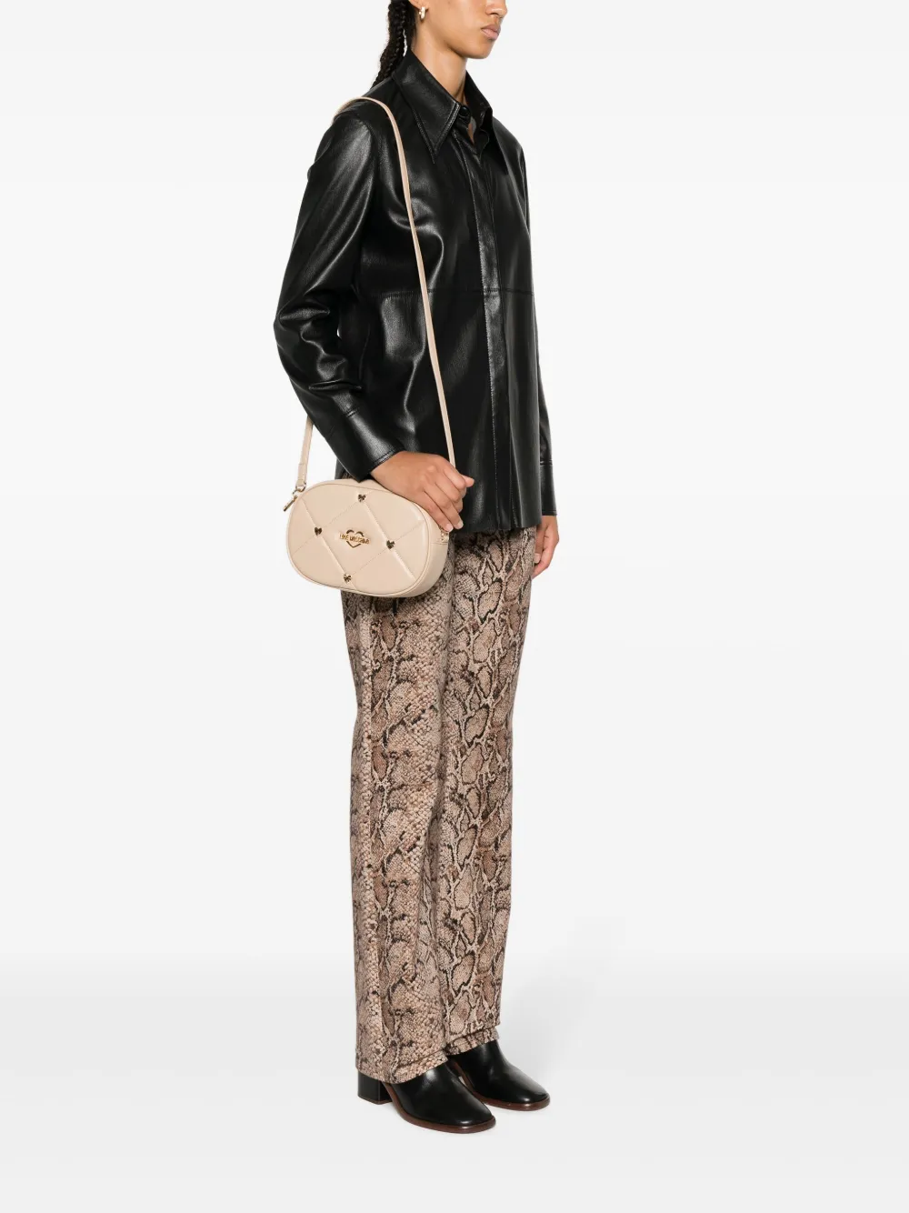 Love Moschino logo-plaque quilted crossbody bag - Beige