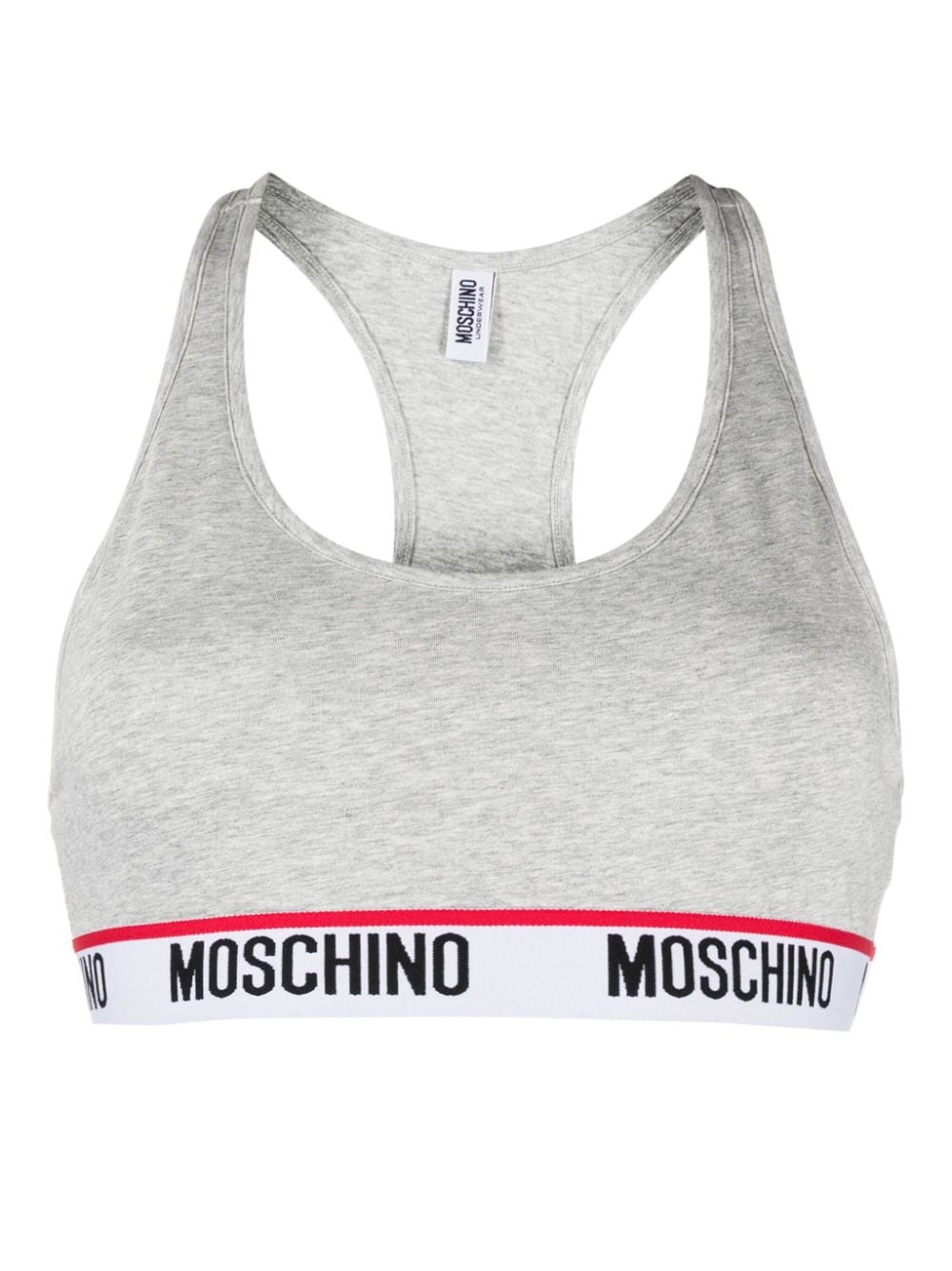Moschino Abstract-print Logo-tape Bra In Pink