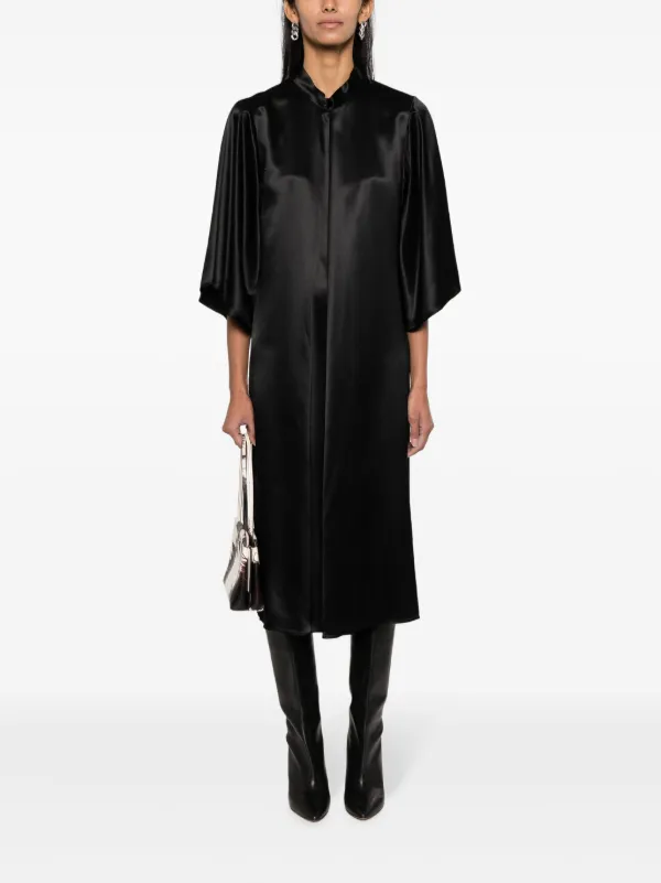 black satin shift dress Bishop + Young Camila Black Satin Twist Back Shift Dress