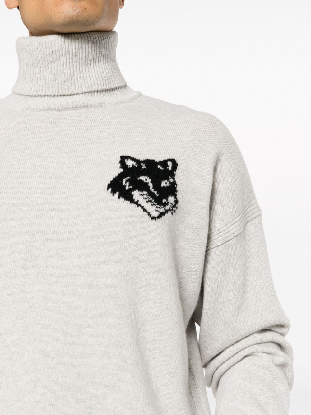 Shop Maison Kitsuné Logo-intarsia Wool Jumper In Grey