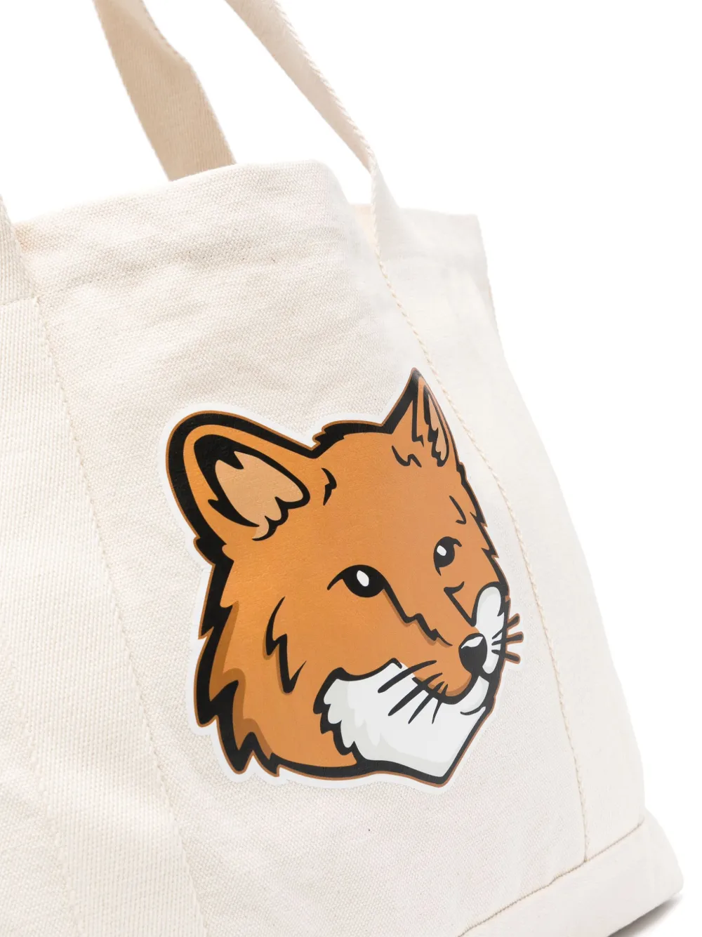Maison Kitsuné Fox Head-print Cotton Tote In Neutral
