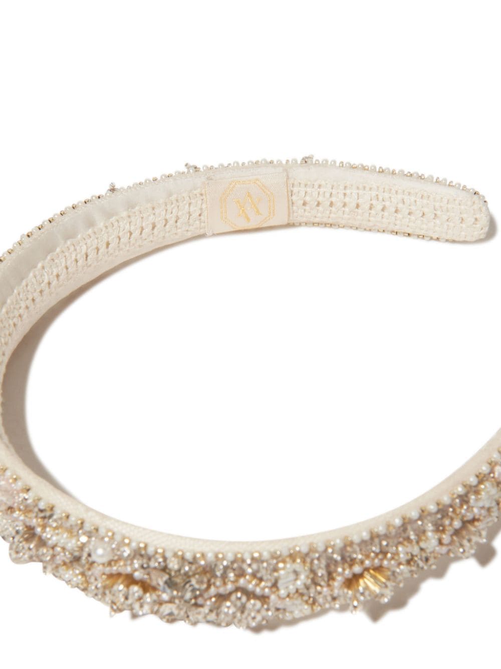 Shop Maison Ava Bead-embellished Silk Headband In Gold