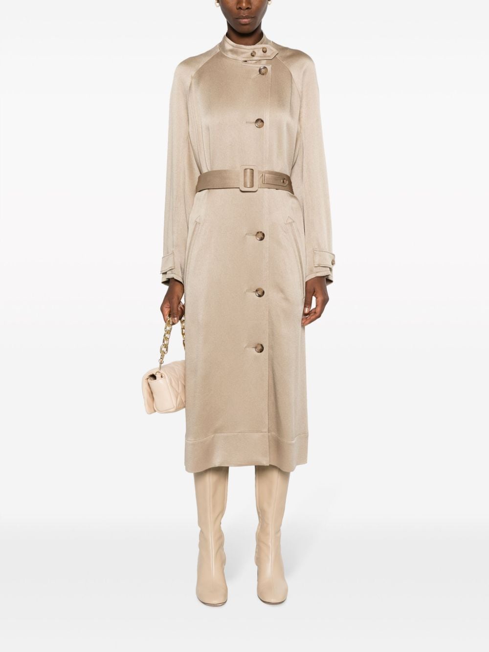 Shop 10 Corso Como Double-breasted Belted Satin Coat In Nude