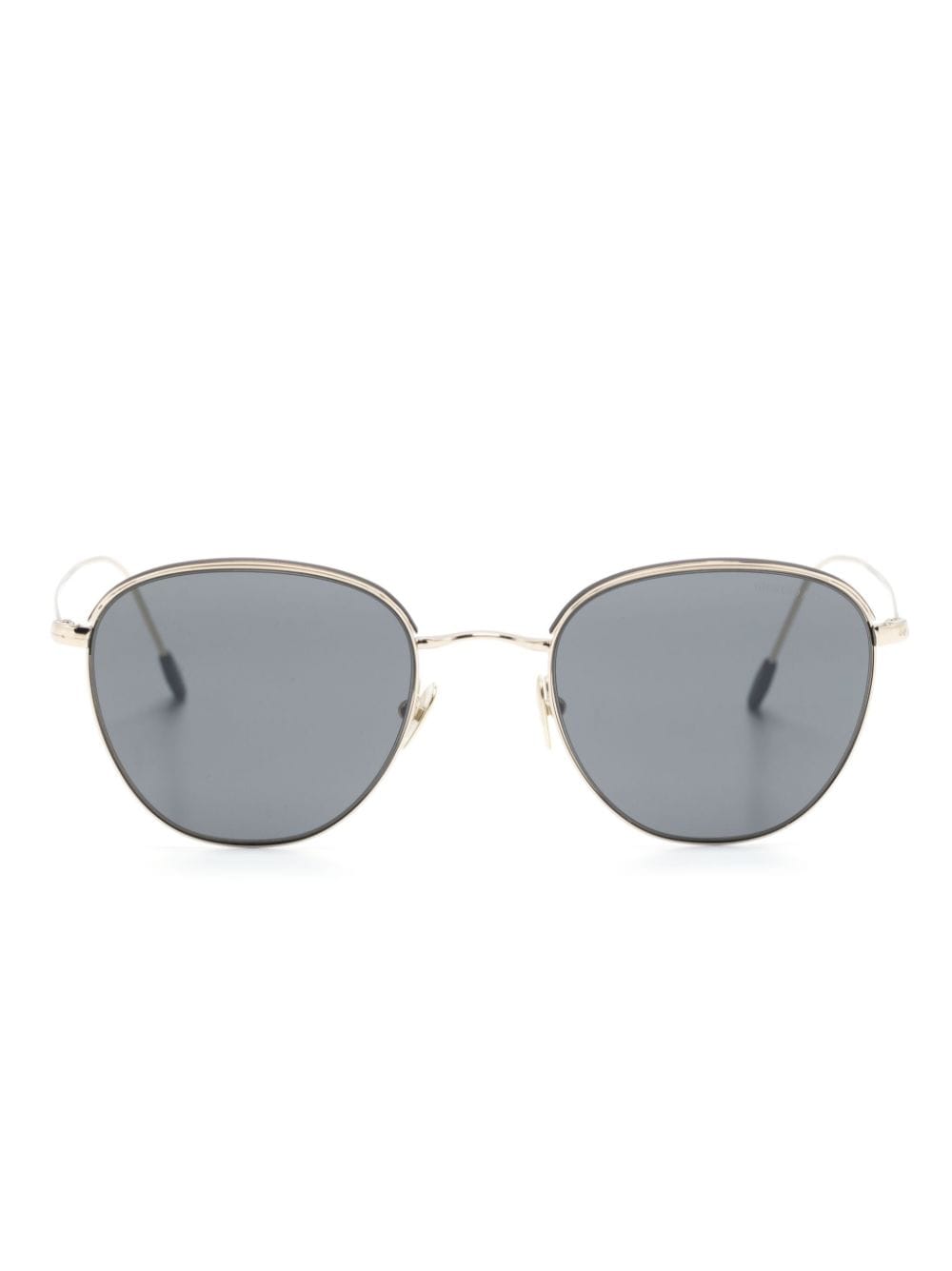 Giorgio Armani Logo雕刻圆框太阳眼镜 In Gold