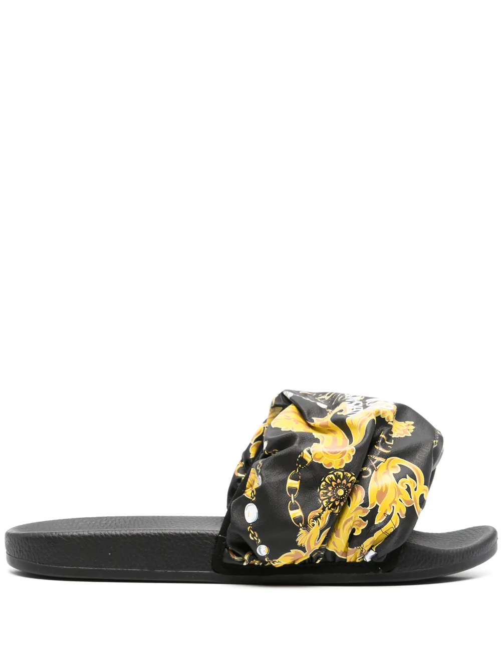 Versace Jeans Couture Chain Couture-print Padded Slides In Black