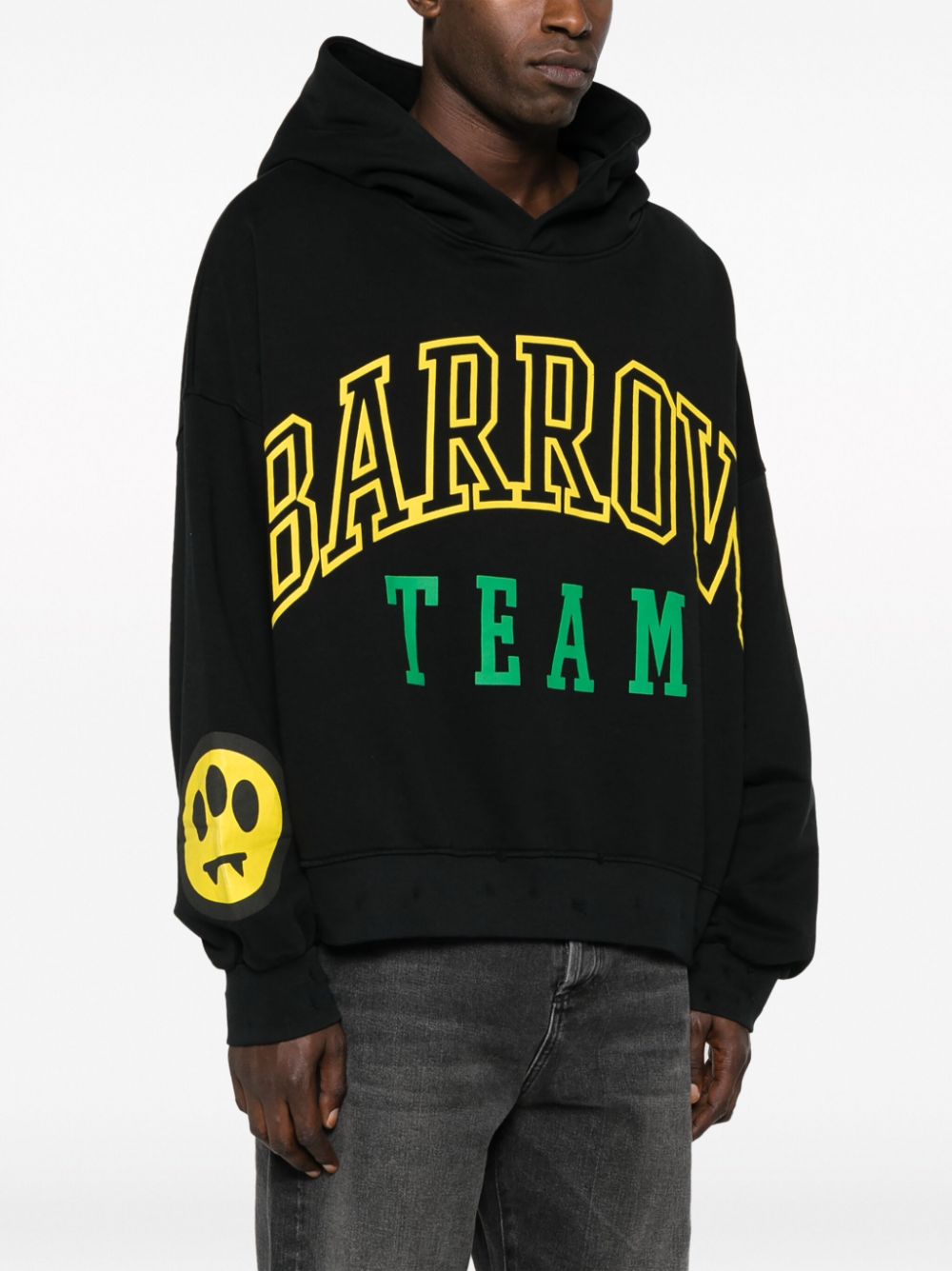 Shop Barrow Logo-stamp Cotton Hoodie In Black