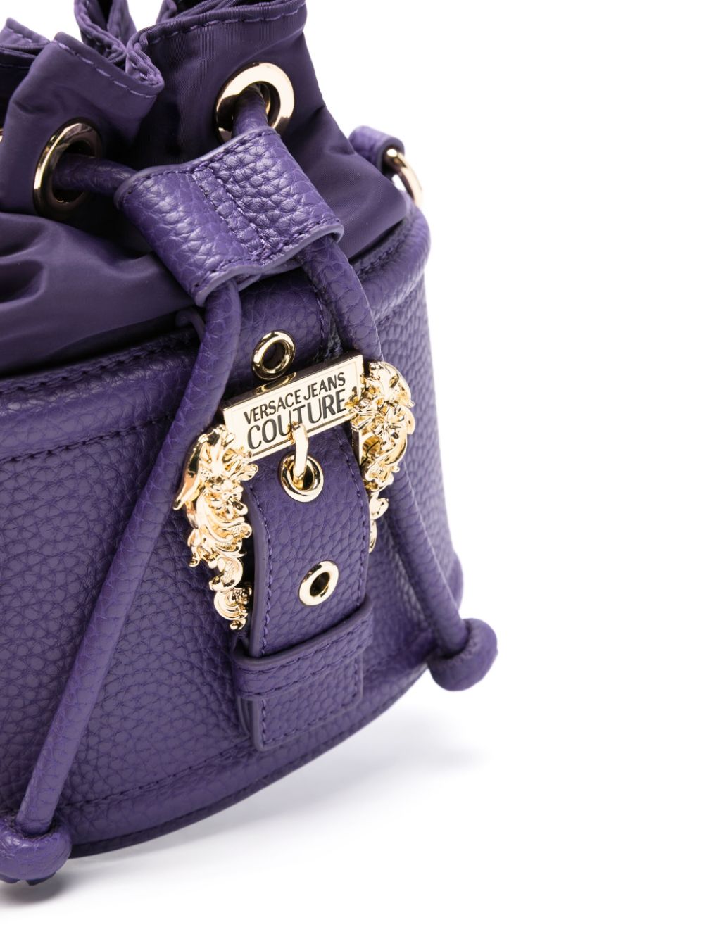 Shop Versace Jeans Couture Logo-engraved Decorative-buckle Bucket Bag In Purple